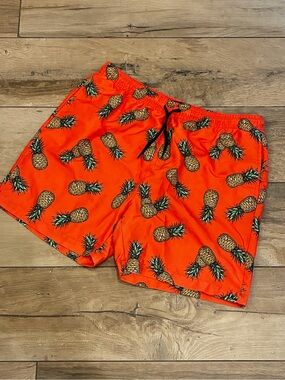 Tropical Pineapple Print Men's Swim Board Shorts - Orange